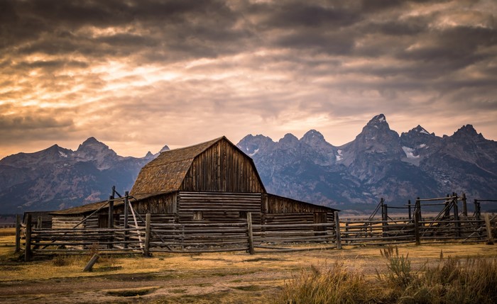 Barn and Mountains Landscape