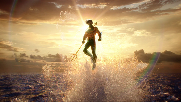 Aquaman from DC Comics jumping out of the sea