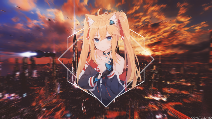 Anime Cat Girl in Futuristic Cityscape