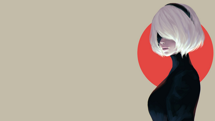 2B from Nier: Automata against a red circle