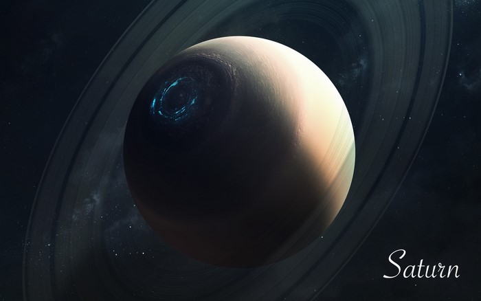 Saturn with rings and aurora