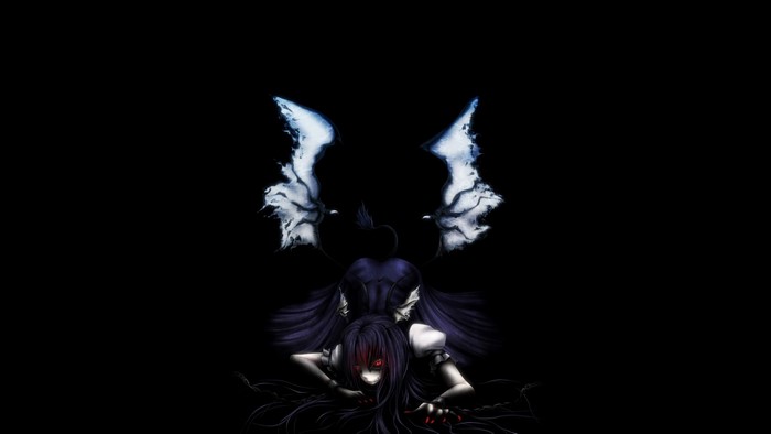 Mystia Lorelei from Touhou with wings and red eyes