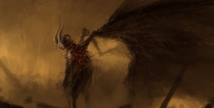 Demon creature with large wings and horns