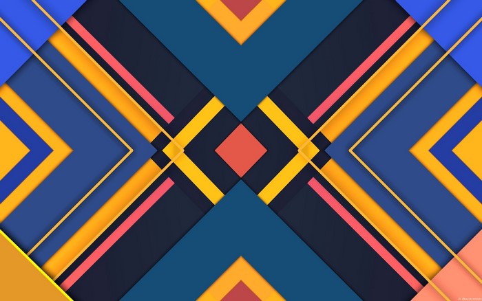 Abstract geometric digital art with blue, yellow, and red.