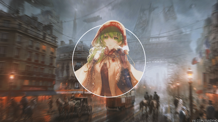 Anime girl in steampunk city with airships