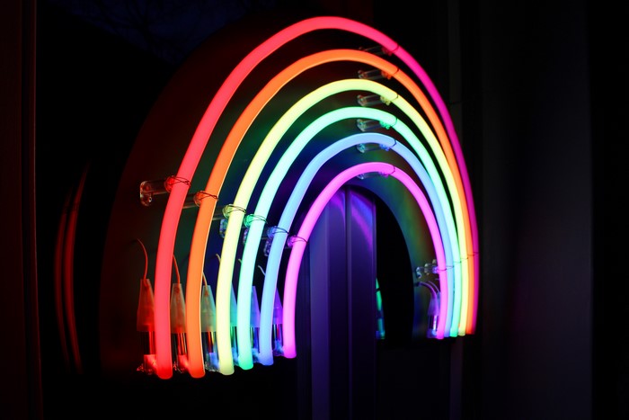 Rainbow neon sign in Madrid