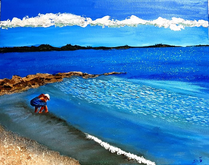 Painting of a person by the seashore