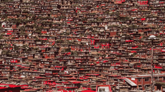 Sichuan town with red houses in China
