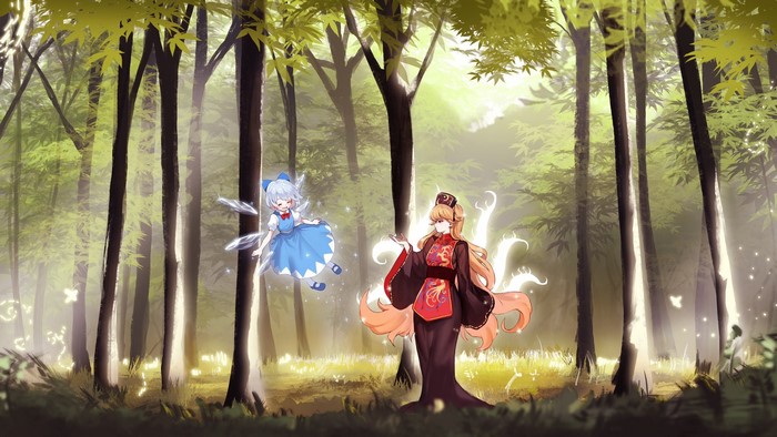 Cirno and Junko from Touhou in a forest