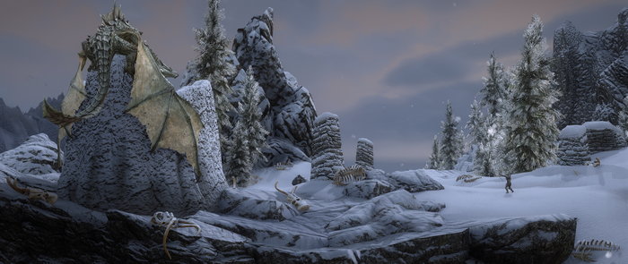 Dragon skeleton and ruins in The Elder Scrolls V: Skyrim