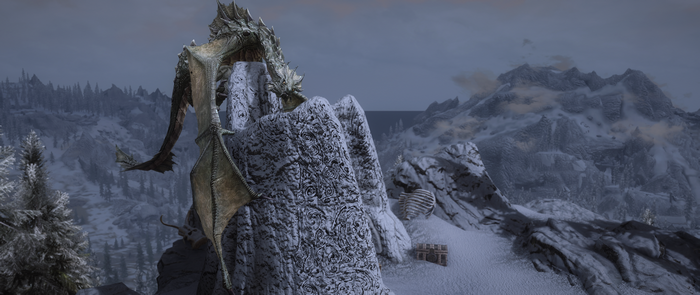 Dragon from The Elder Scrolls V: Skyrim on a snowy mountain