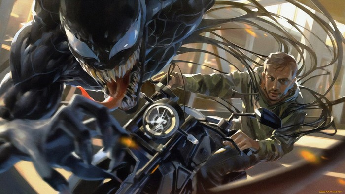 Venom and Eddie Brock on a Motorcycle