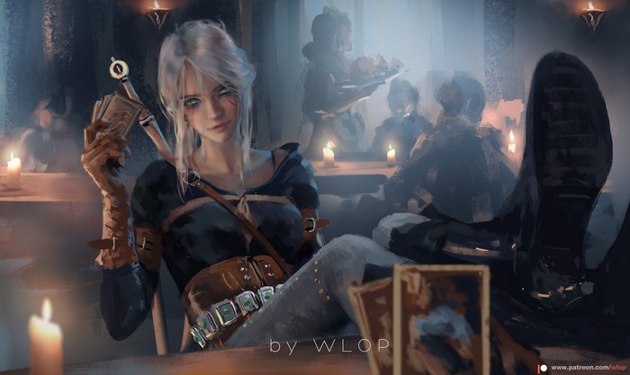 Ciri from The Witcher holding cards