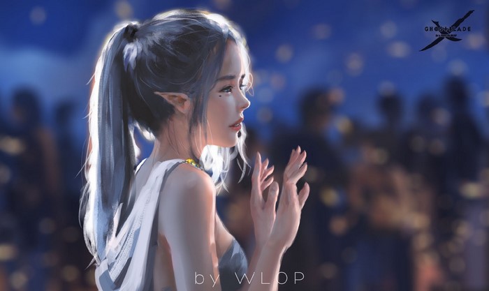 Elf girl with dark hair by WLOP