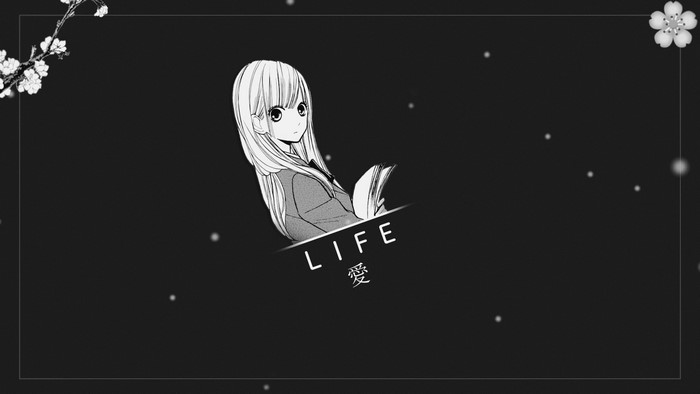 Anime girl with text 'LIFE' and Japanese character '愛'