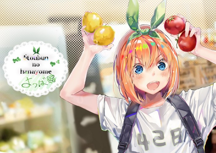 Nakano Yotsuba from 5-toubun no Hanayome holding lemons and tomatoes