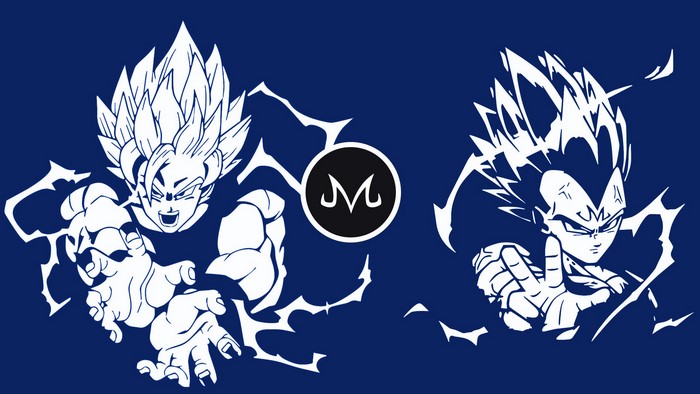 Son Goku and Vegeta from Dragon Ball Z with Majin symbol