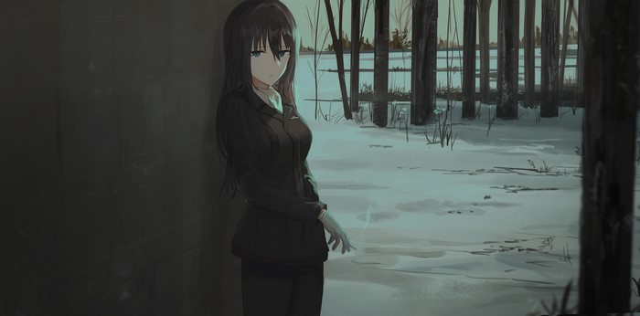 Chihuri 45 from Strike Witches smoking in winter