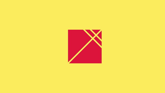 Red square with abstract lines on yellow background