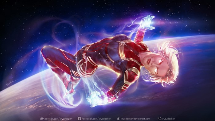 Captain Marvel in Space with Energy Effects