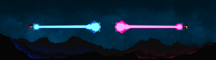 Son Goku and Vegeta from Dragon Ball firing energy blasts