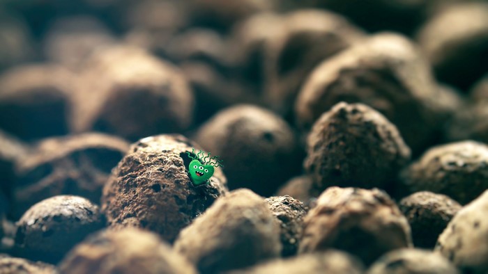 Green alien creature on rocks
