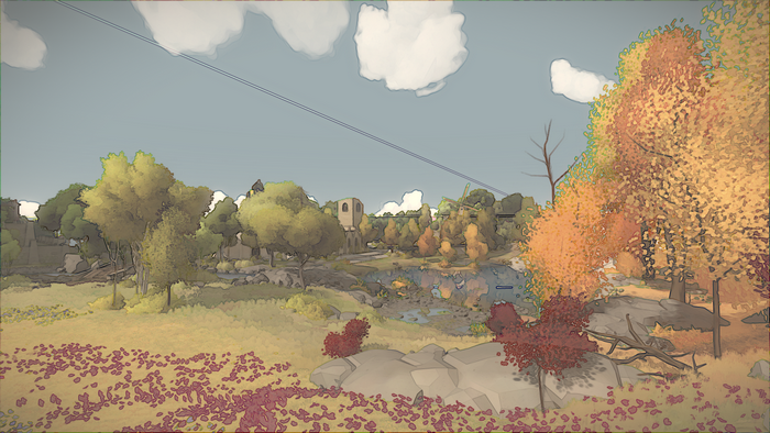 The Witness video game art with autumn foliage