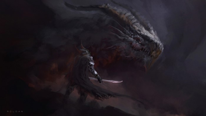 Knight facing a dragon by Juan Pablo Roldan