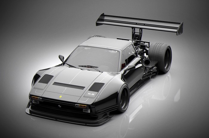 Black modified Ferrari with large rear wing