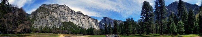 Yosemite National Park Panorama with Mountains and Trees