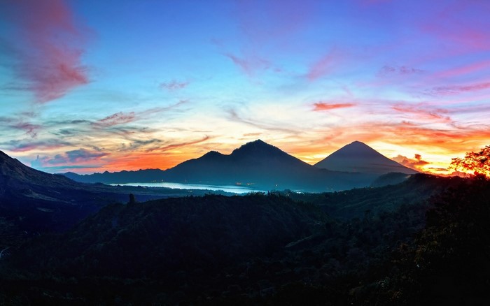 Sunrise over Mount Batur and Lake Batur, Bali