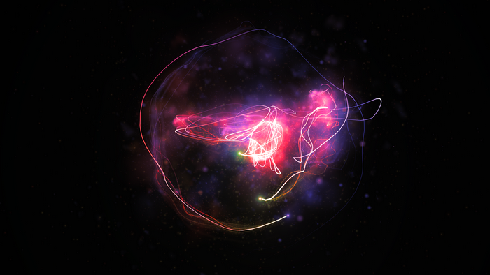 Abstract glowing energy orb with light trails