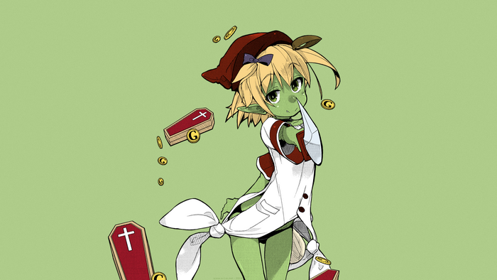 Goblin girl with coffins and coins