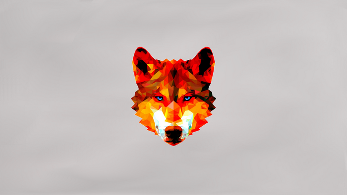 Geometric wolf head with blue eyes