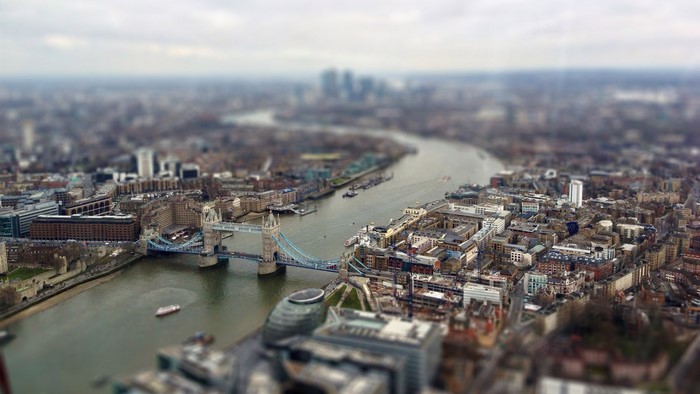 Aerial view of Tower Bridge and River Thames in London