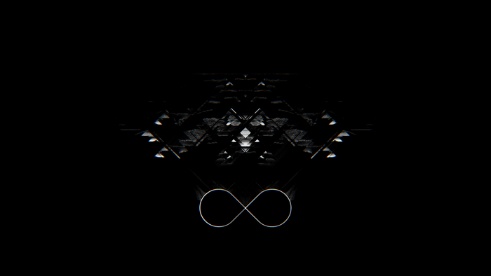 Abstract glitch art with infinity symbol