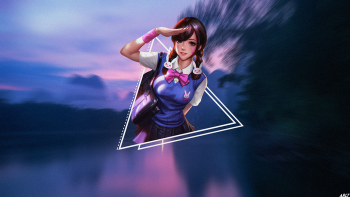 D.Va from Overwatch in school uniform
