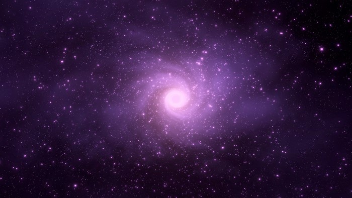 Purple spiral galaxy with stars in space