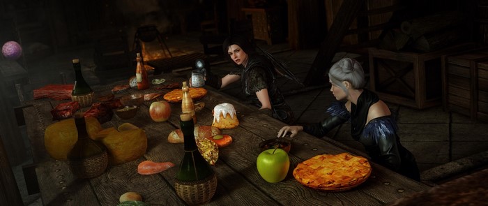 Lydia from The Elder Scrolls V: Skyrim with food