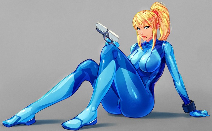 Samus Aran from Metroid holding a gun