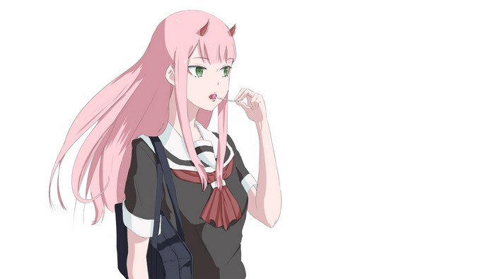 Zero Two from Darling in the FranXX with lollipop