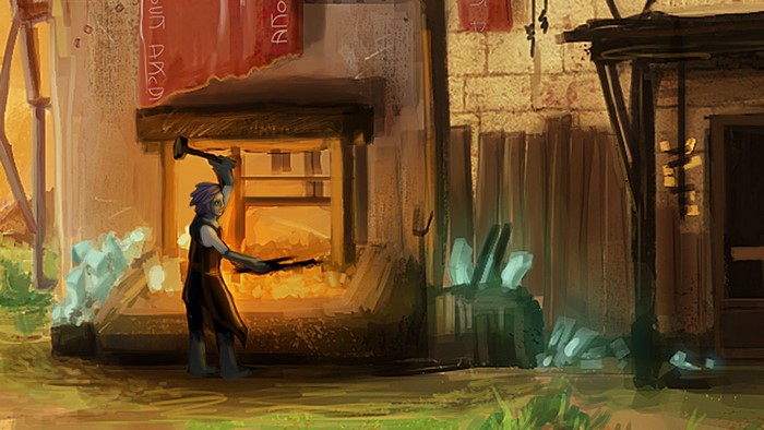 Blacksmith working in a fantasy forge