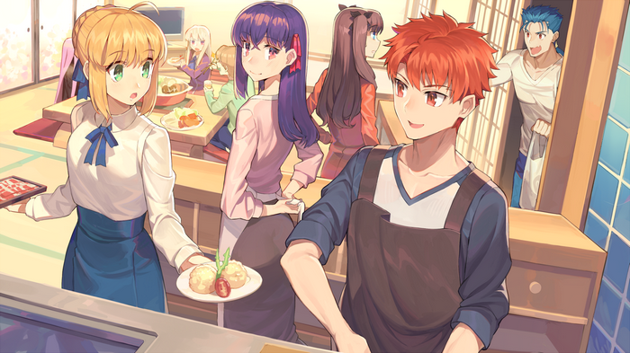 Characters from Fate/Stay Night gathered for a meal