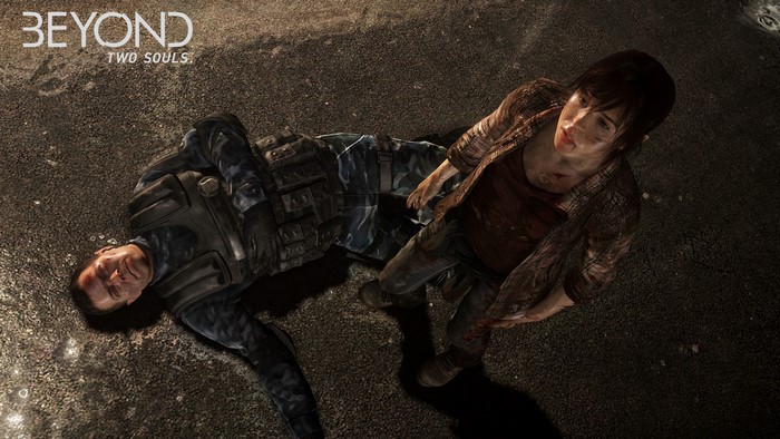 Jodie Holmes from Beyond: Two Souls with a fallen soldier