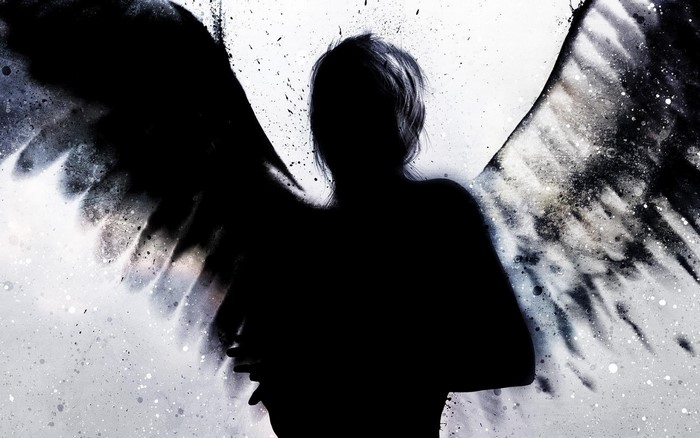 Silhouette of a person with grunge wings