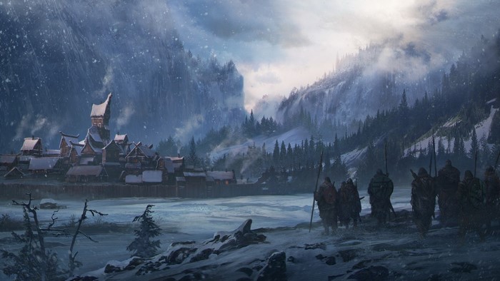 Fantasy Mountain Village Landscape Artwork