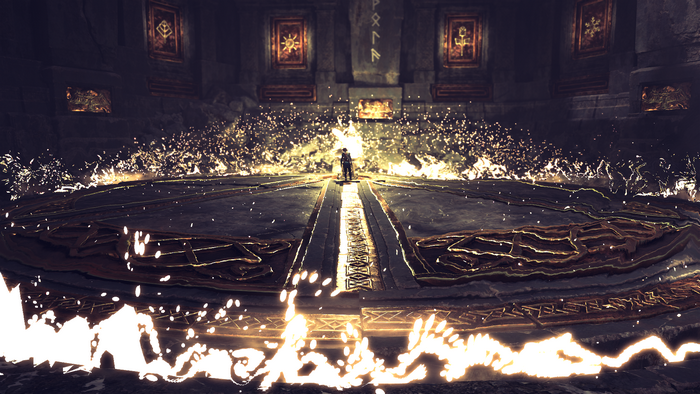 Kratos in a ritualistic chamber in God of War