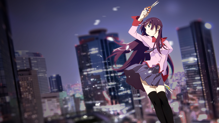 Hitagi Senjougahara from Monogatari Series holding scissors