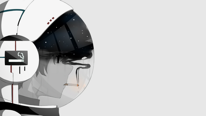 Anime boy in a space suit smoking a cigarette