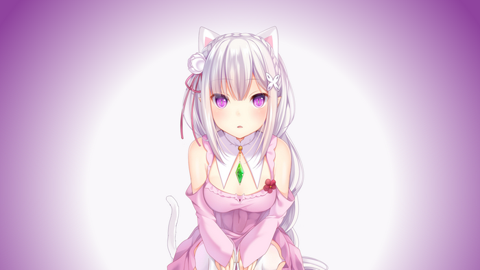 Emilia from Re:Zero Kara Hajimeru Isekai Seikatsu Cat Girl Fan Art